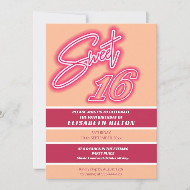 Peach fuzz Cool fun neon pink typography stripe Invitation (Front)