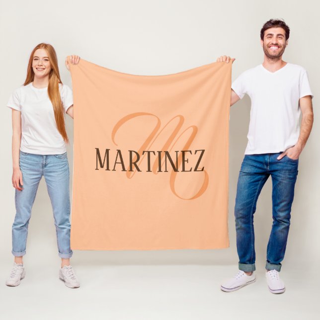 Peach Fuzz Elegant Personalised Name  Fleece Blanket (In Situ)