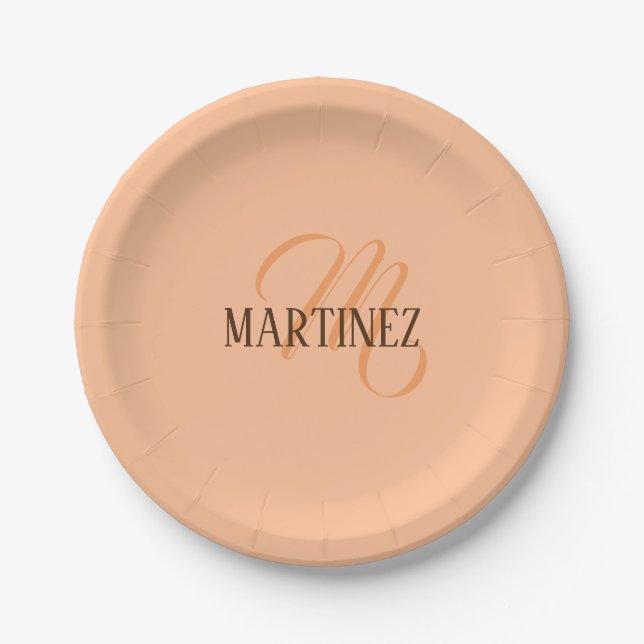 Peach Fuzz Elegant Personalised Name  Paper Plate (Front)