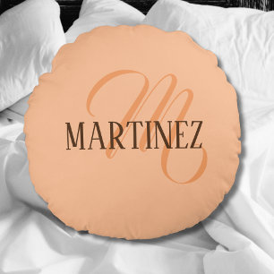 Peach Fuzz Elegant Personalised Name Round Cushion