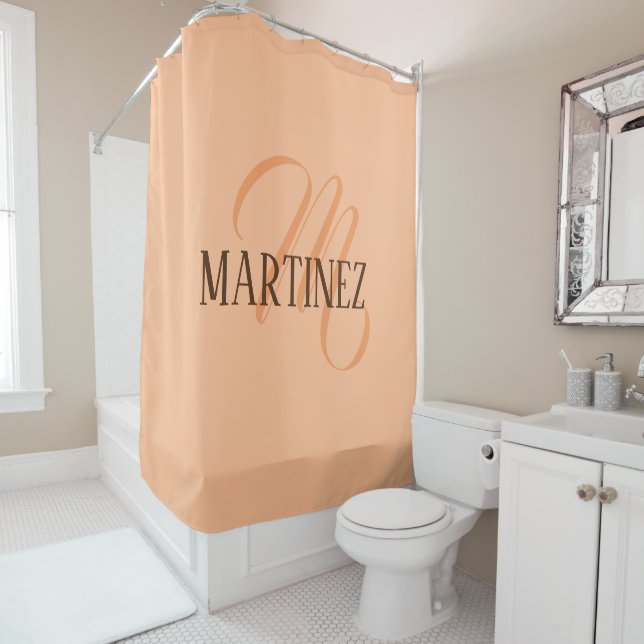 Peach Fuzz Elegant Personalised Name  Shower Curtain (In Situ)