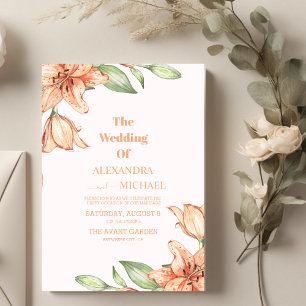 Peach Fuzz Floral orchid Wedding Invitation
