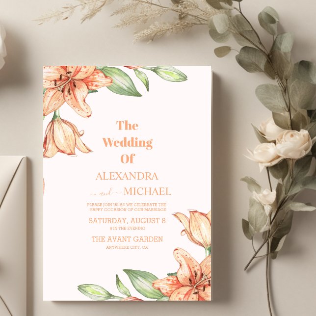  Peach Fuzz Floral orchid Wedding Invitation (Creator Uploaded)