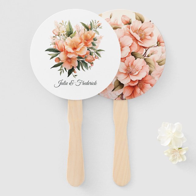 Peach Fuzz Floral Wedding Hand Fan (Front and Back)