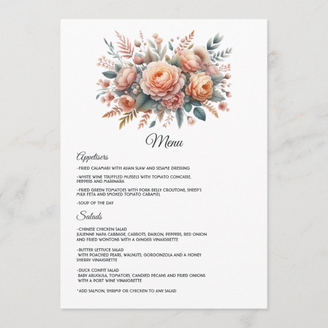Peach Fuzz Floral Wedding Menu (Front)