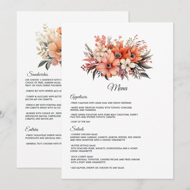Peach Fuzz Floral Wedding Menu (Front/Back)