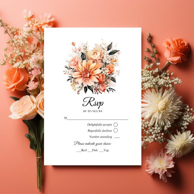Peach Fuzz Floral Wedding RSVP Card (Peach Fuzz Wedding)