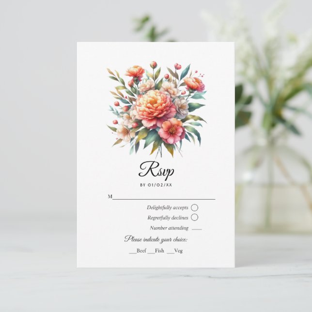 Peach Fuzz Floral Wedding RSVP Card (Standing Front)