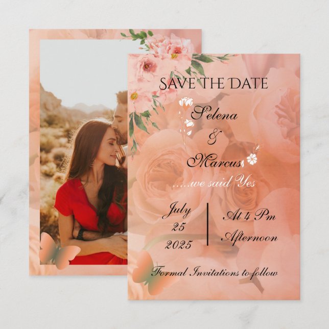 Peach Fuzz Floral Wedding Save the Date  (Front/Back)