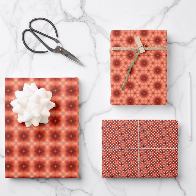 Peach Fuzz Geometric Pattern set 6 Wrapping Paper Sheet (Front)