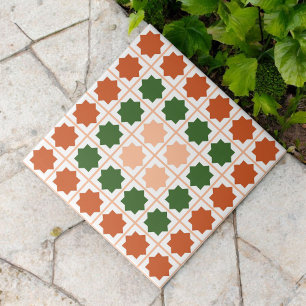 Peach Fuzz Green Terracota Islamic Geometric Ceramic Tile