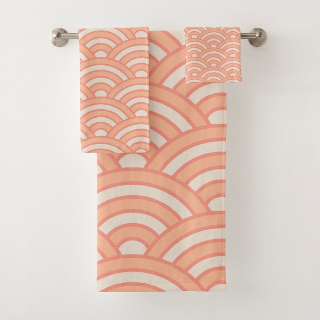 Peach Fuzz Japanese Waves Seigaiha  Bath Towel Set (Insitu)