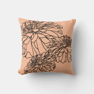 Peach fuzz minimalist black line floral  cushion