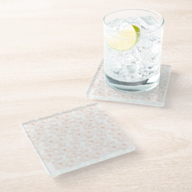 Peach Fuzz Minimalist Trendy Colour Flower Pattern Glass Coaster (Angled)