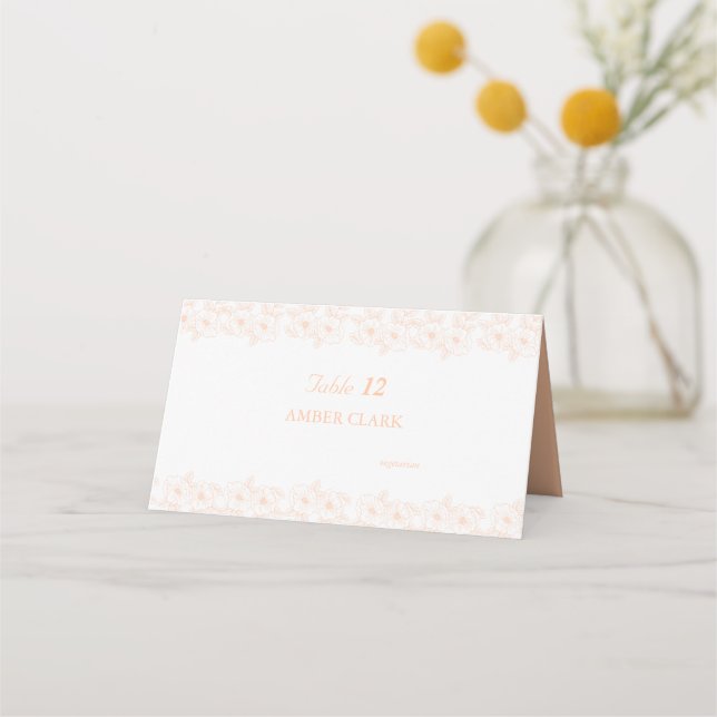 Peach Fuzz Minimalist Trendy Colour Flower Pattern Place Card (Back)