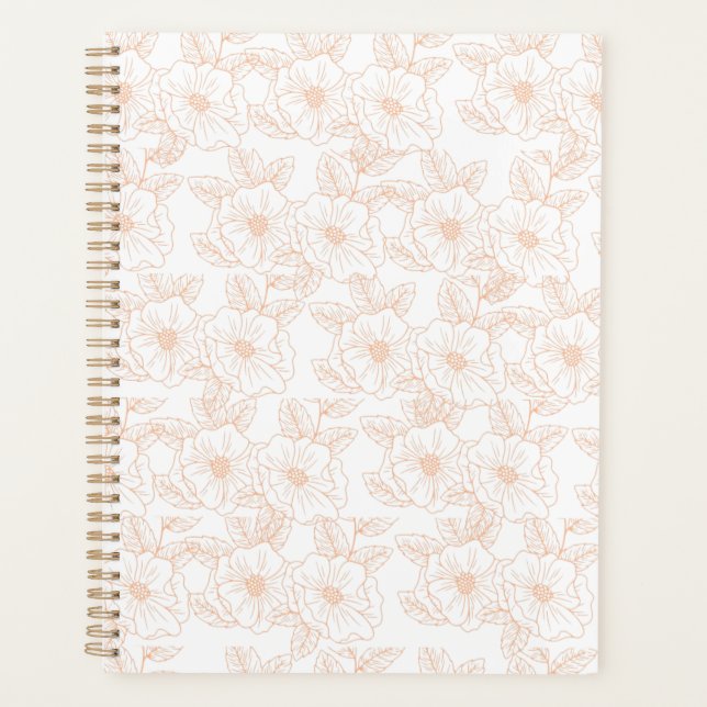 Peach Fuzz Minimalist Trendy Colour Flower Pattern Planner (Front)