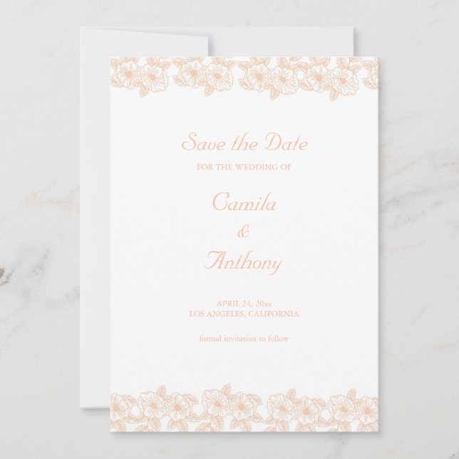 Peach Fuzz minimalist Trendy Flower Pattern Invitation (Front)