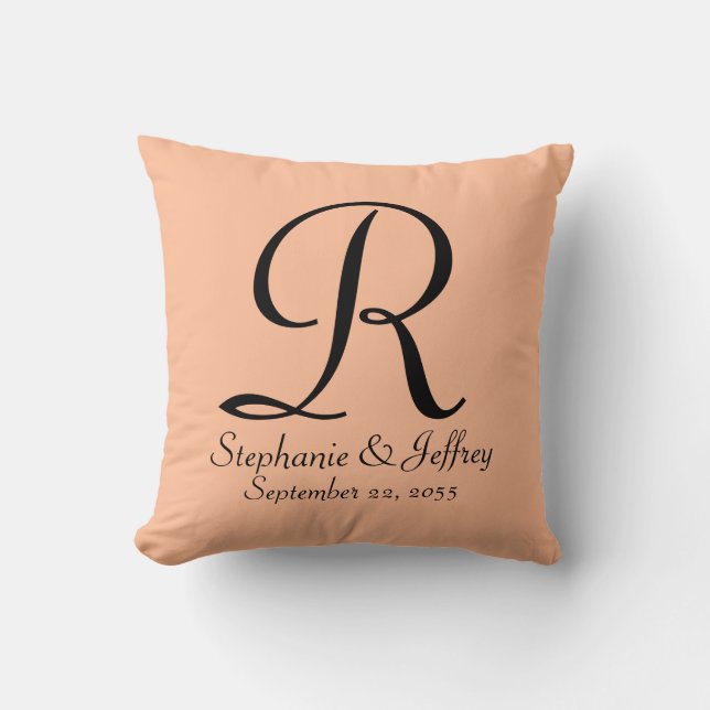Peach Fuzz Monogram and Names  Cushion (Front)