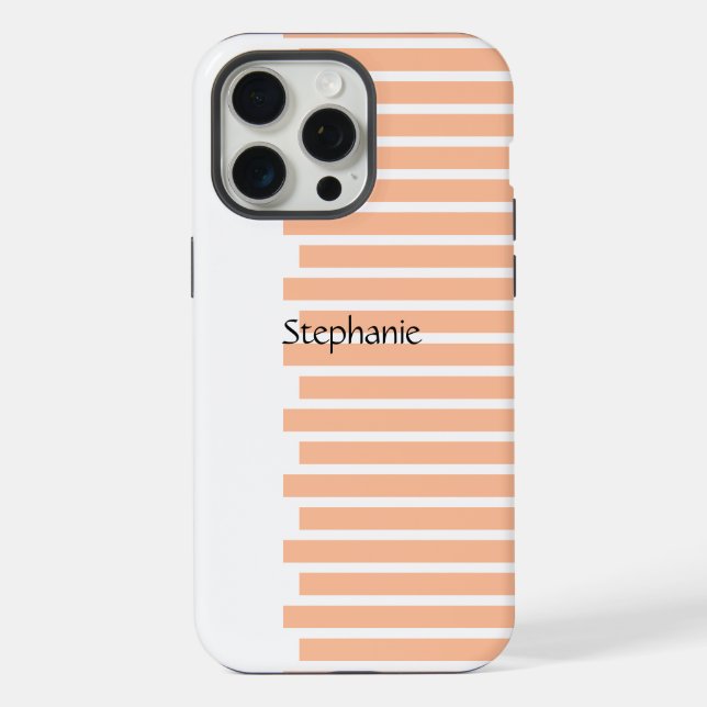 Peach Fuzz Monogram Custom Name Stripes 2024 iPhone Case (Back)