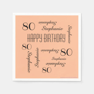Peach Fuzz, Name, 80th Birthday Party Napkin