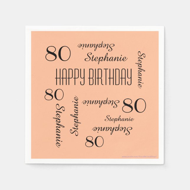 Peach Fuzz, Name, 80th Birthday Party Napkin (Front)