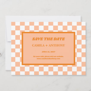 Peach Fuzz Orange Chequered Gingham Pattern Save The Date