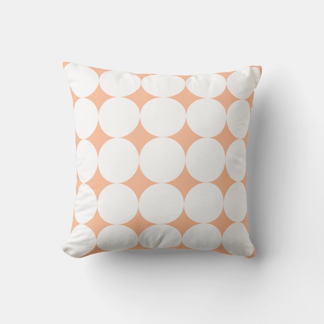 Peach fuzz orange white retro polka dots cushion (Front)