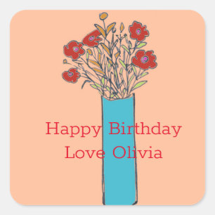 Peach Fuzz & Original Quirky Flowers Square Sticker