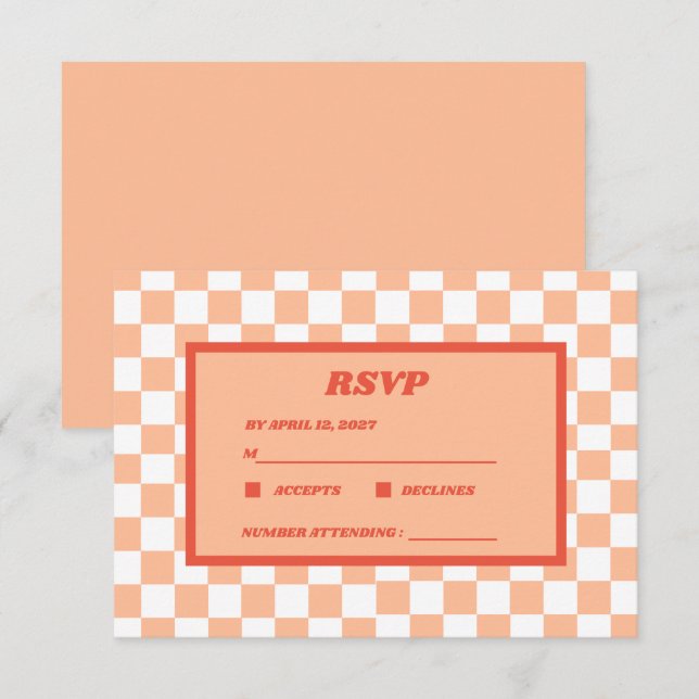 Peach Fuzz Red Chequered Gingham Pattern RSVP Card (Front/Back)