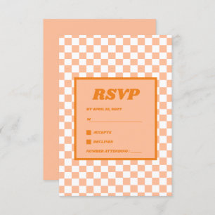 Peach Fuzz Red Chequered Gingham Pattern RSVP Card