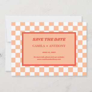 Peach Fuzz Red Chequered Gingham Pattern Save The Date