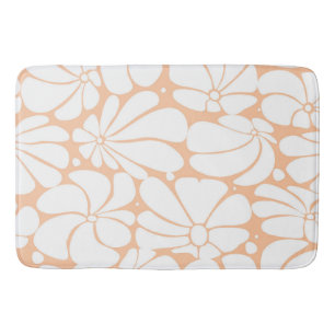 Peach Fuzz Retro 70s White Flower Graphic Design Bath Mat