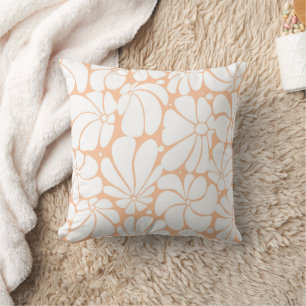 Peach Fuzz Retro 70s White Flower Graphic Design Cushion