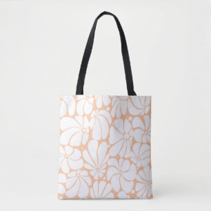 Peach Fuzz Retro 70s White Flower Graphic Design Tote Bag