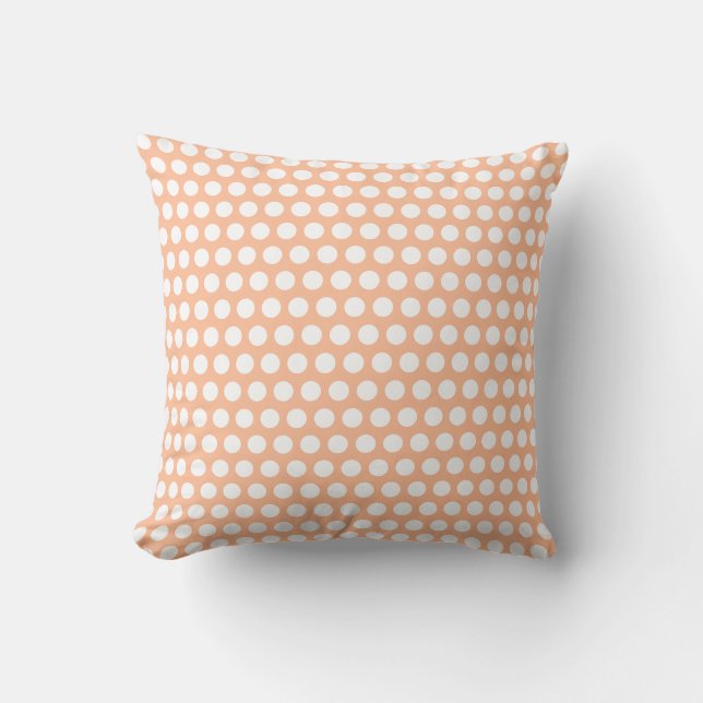 Peach fuzz retro small white polka dots cushion (Front)