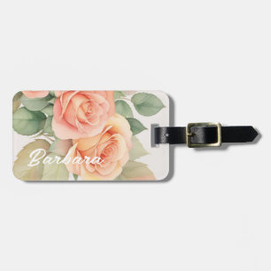 Peach Fuzz Rose Background Monogram Name Heart Luggage Tag