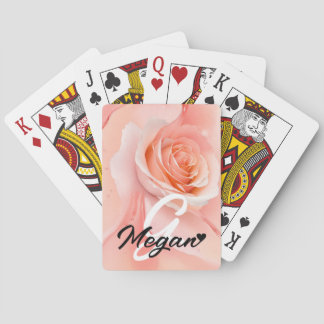 Peach Fuzz Rose Background Monogram Name Heart Playing Cards