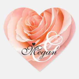 Peach Fuzz Rose Background Monogram Name Heart Sticker