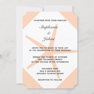 Peach Fuzz Starfish Tropical Coral Beach Wedding Invitation
