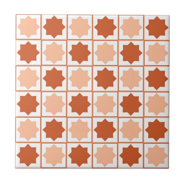 Peach Fuzz Terracota Islamic Geometric Pattern Ceramic Tile (Front)