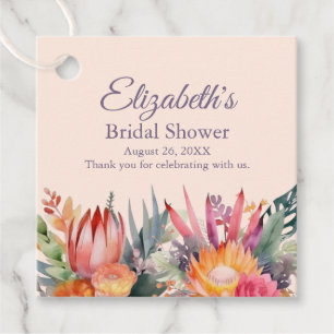 Peach Fuzz Tropical Flowers Bridal Shower Favour Tags