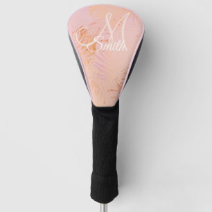 Peach Fuzz Tropical Leaves Personalised Monogram Golf Head Cover