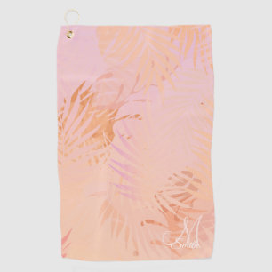 Peach Fuzz Tropical Leaves Personalised Monogram  Golf Towel