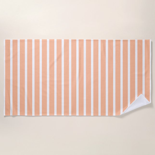 Peach Fuzz White Custom Colour Stripes Pattern 202 Beach Towel (Front)