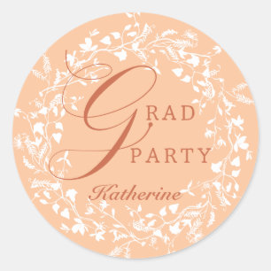 Peach Fuzz White Wildflower Wreath Graduation Classic Round Sticker