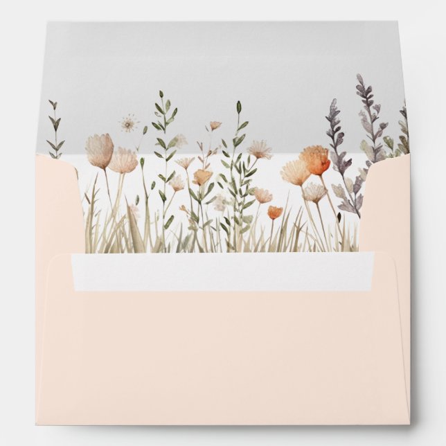 Peach Fuzz Wildflower Meadow Wedding Envelope (Back (Bottom))