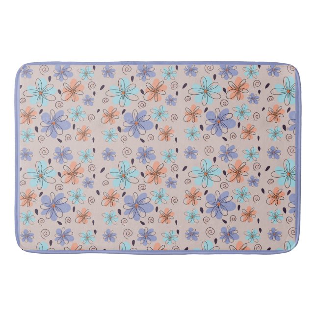 Peach garden floral spring pattern bath mat (Front)
