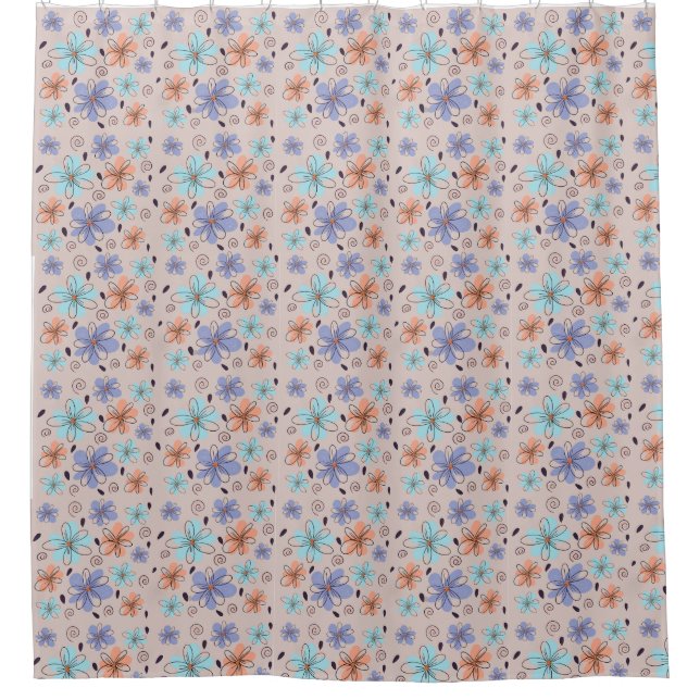 Peach garden floral spring pattern shower curtain (Front)