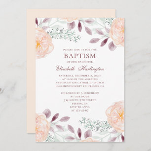 Peach garden flowers. Blush floral. Fall baptism Invitation