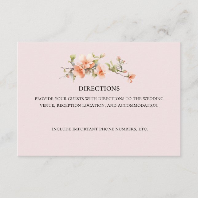 Peach Garden Wedding Directions Enclosure Card (Front)